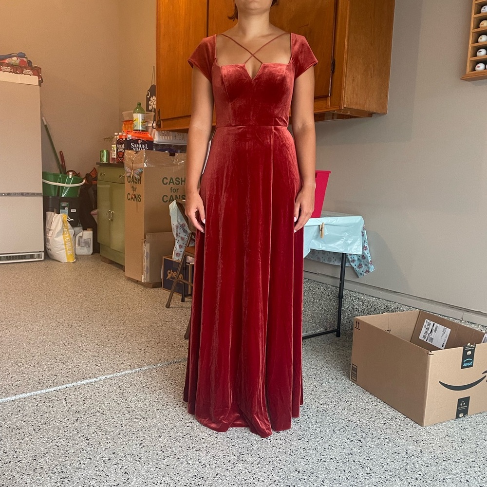 Azazie Deep Red Velvet Maxi Dress